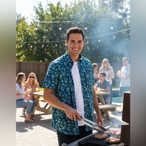 Salty Seagulls Casual Navy Floral Short-Sleeve Button-Down Shirt